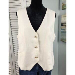 Nine West Linen Blend Vest Large Stone White